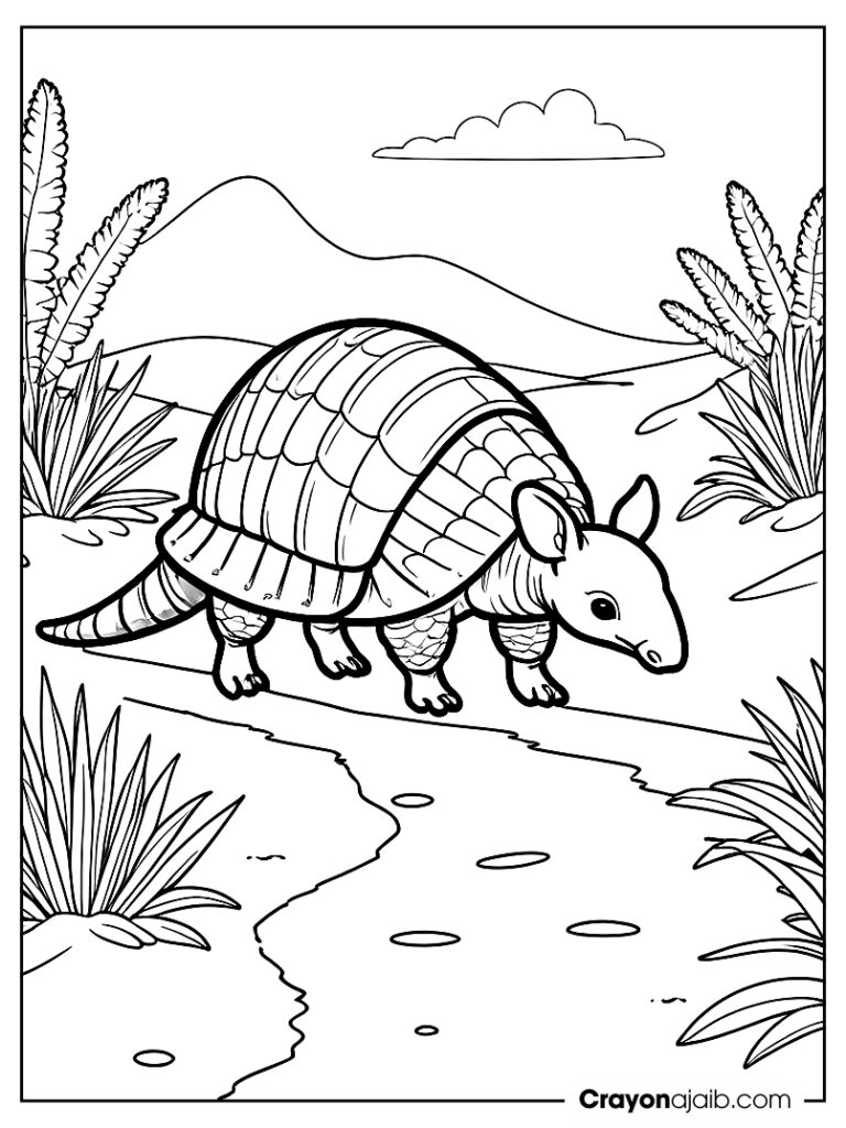 Armadillo crossing path coloring page ca