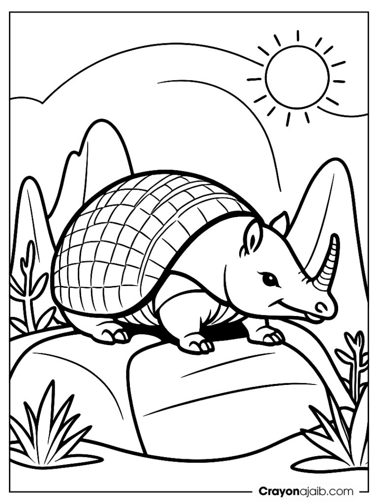 Armadillo sunbathing coloring page ca