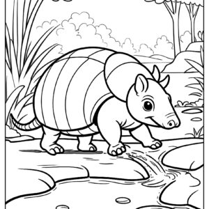 Armadillo by stream coloring page ca