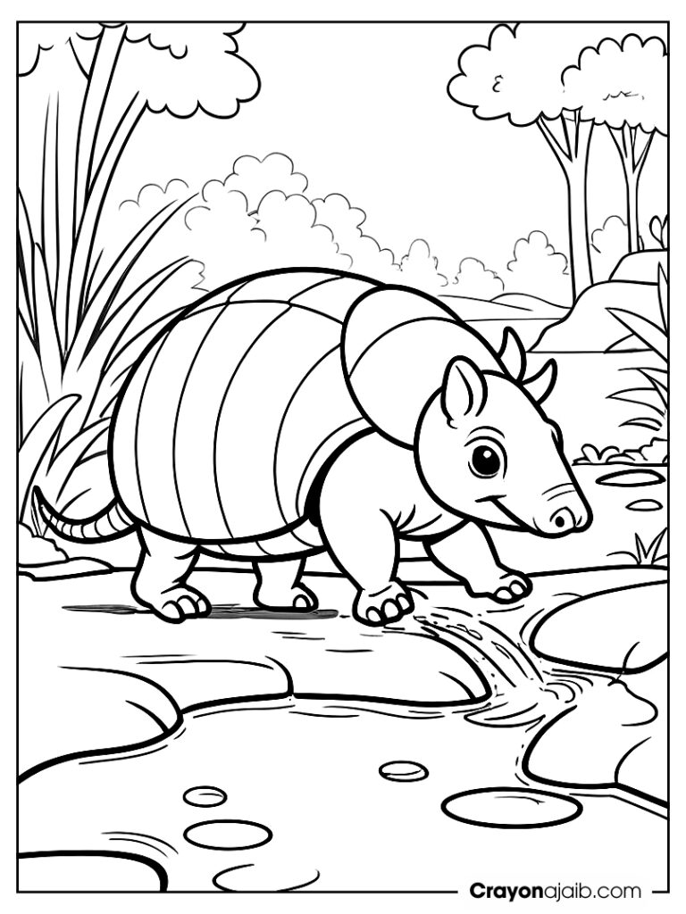 Armadillo by stream coloring page ca