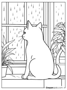 Cat by window coloring page ca