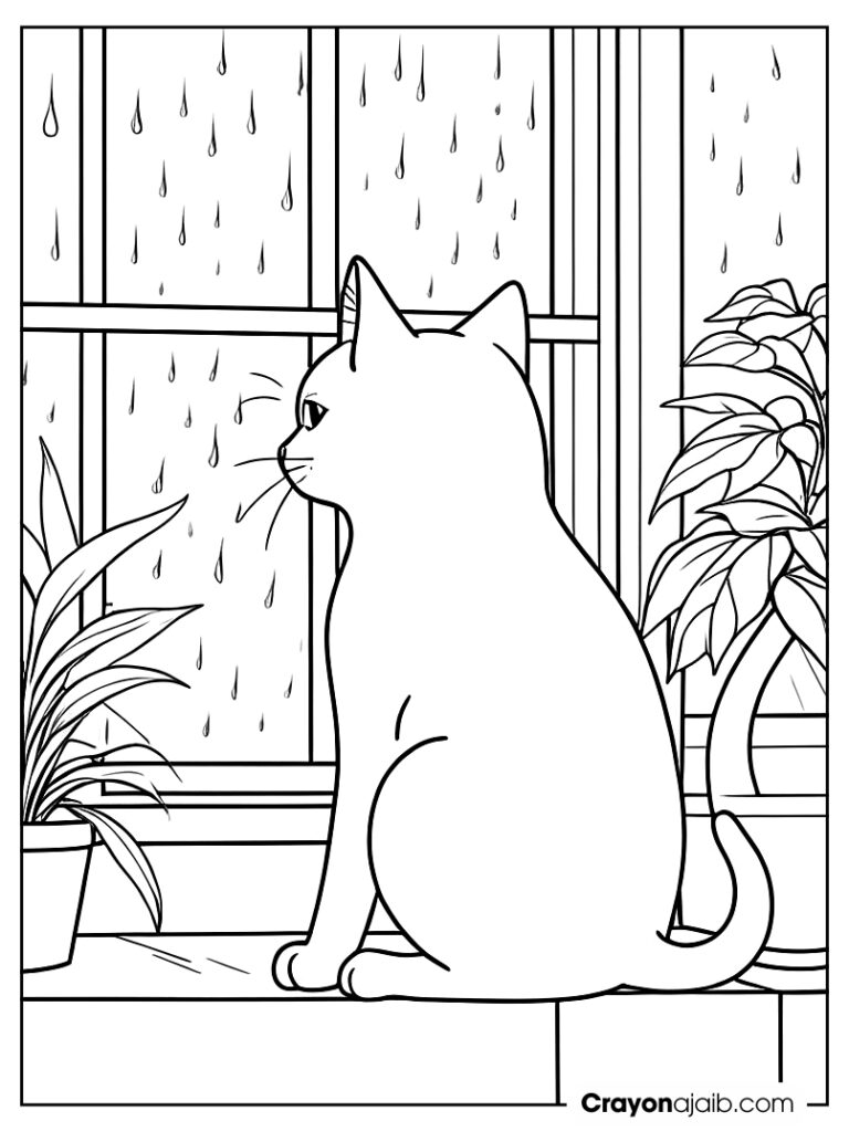 Cat by window coloring page ca