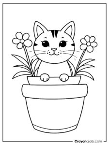 Cat in flower pot coloring page ca