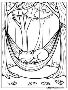 Cat in hammock coloring page ca