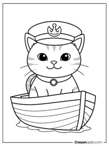 Cat in sailor hat coloring page ca