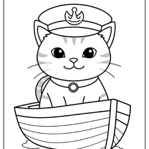 Cat in sailor hat coloring page ca