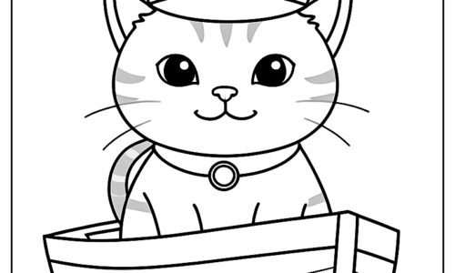 Cat in sailor hat coloring page ca