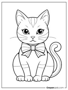 Cat with bow coloring page ca