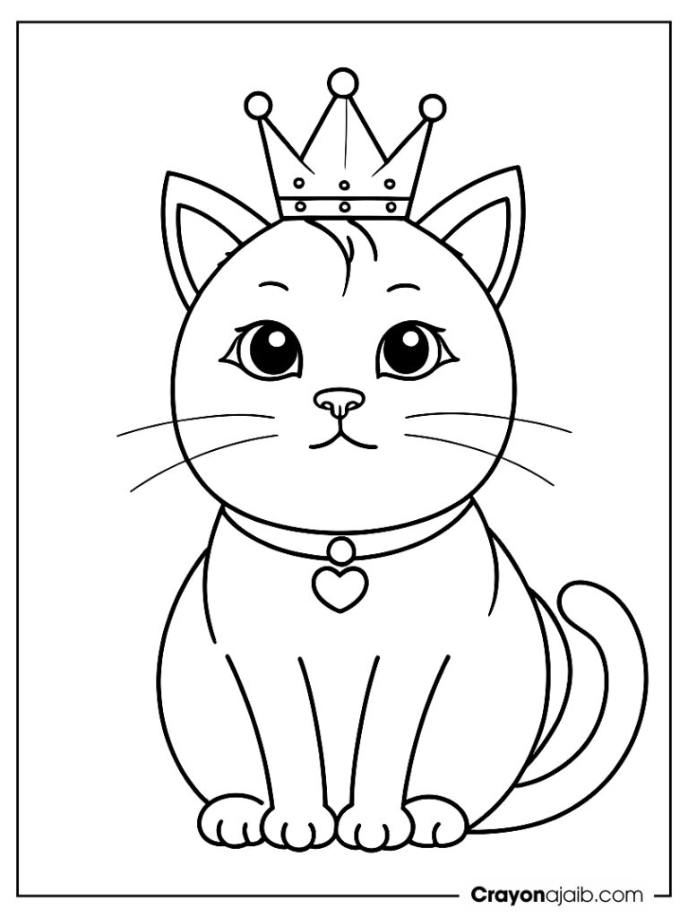 Cat with crown coloring page ca