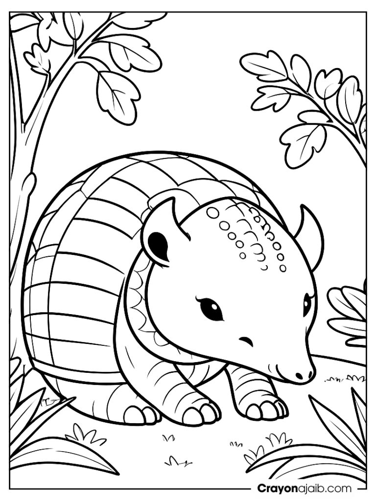 Cute armadillo sleeping under a bush coloring page ca