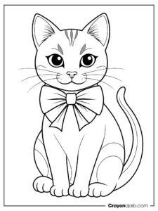 Cute bow wearing cat coloring page ca