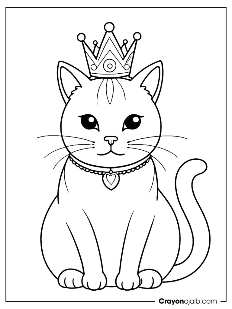 Cute cat with tiny crown coloring page ca