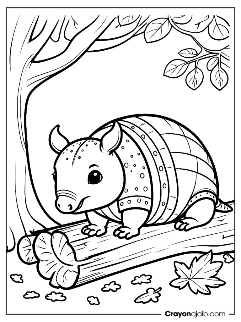 Forest armadillo hiding coloring page ca