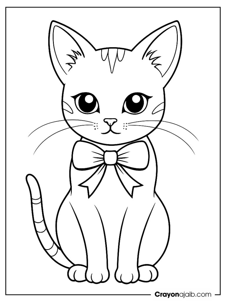 Graceful cat with bow coloring page ca