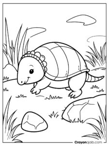 Happy armadillo with grass coloring page ca