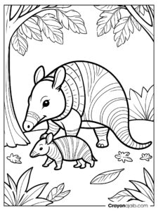 Mother armadillo with baby coloring page ca