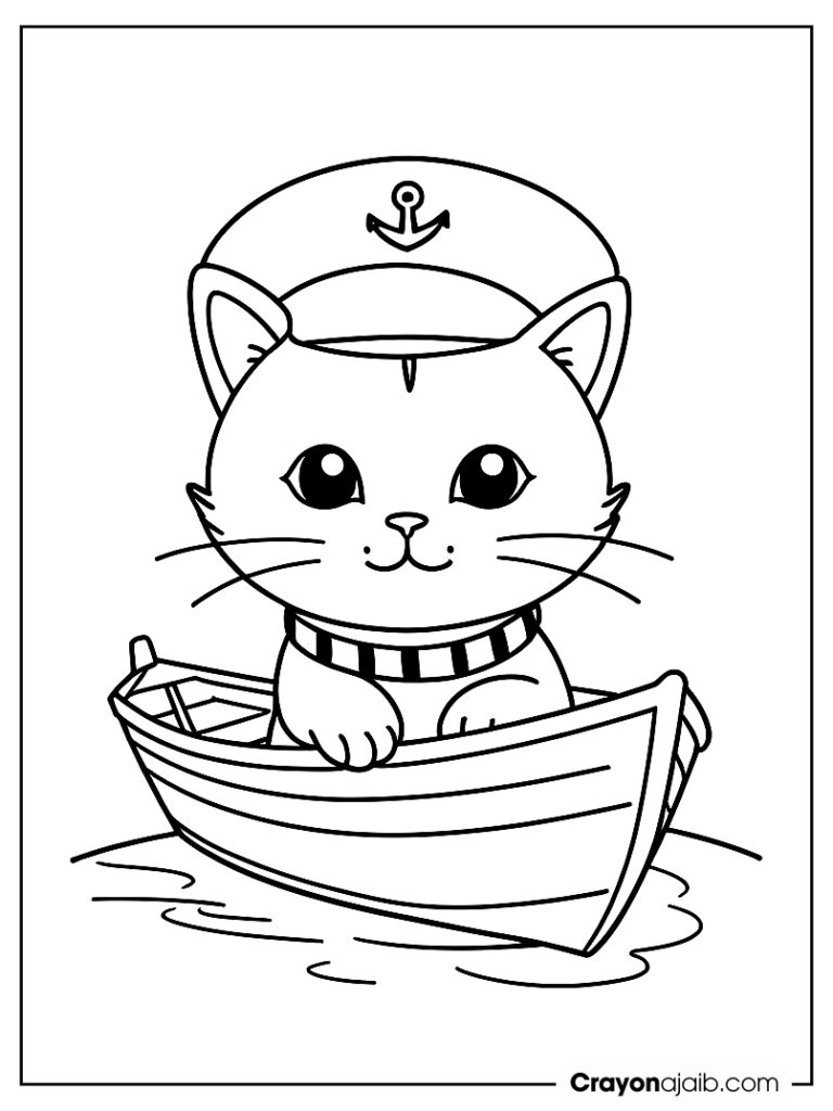 Sailor cat on boat coloring page ca