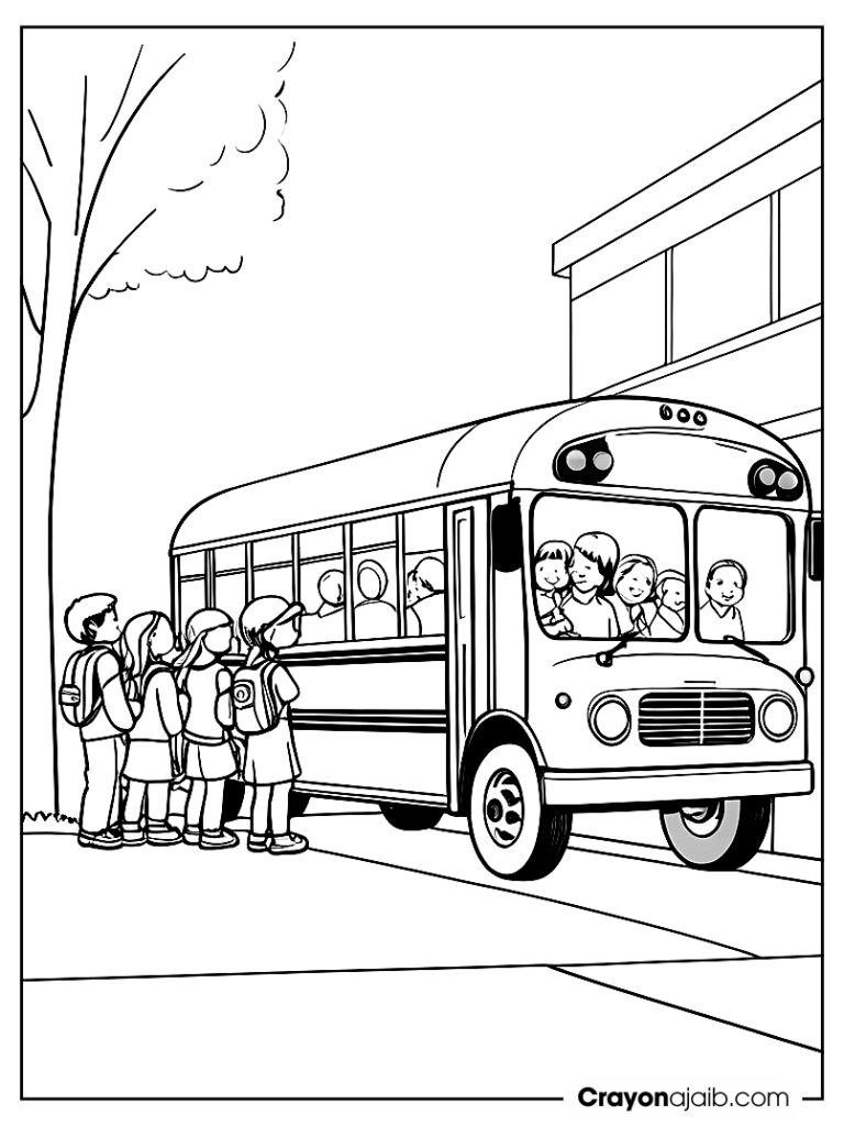 A side view of a school bus at a bus stop with kids getting on and off (1) ca