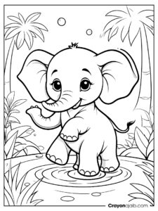 Baby elephant playing coloring page ca