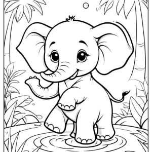 Baby elephant playing coloring page ca