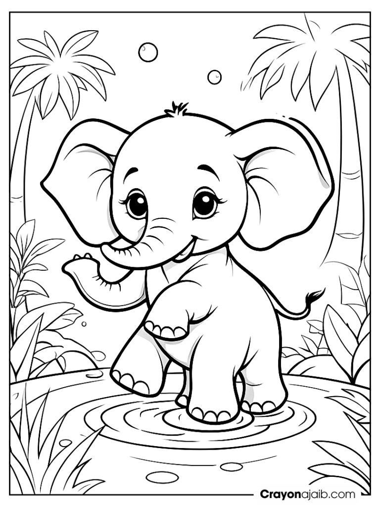 Baby elephant playing coloring page ca