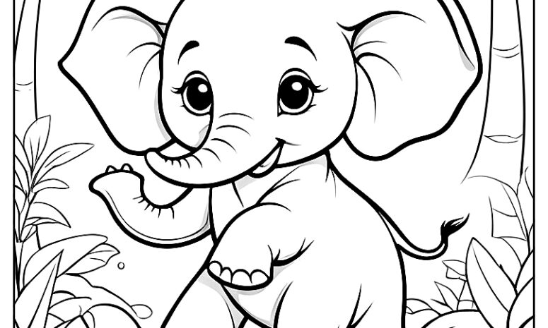 Baby elephant playing coloring page ca