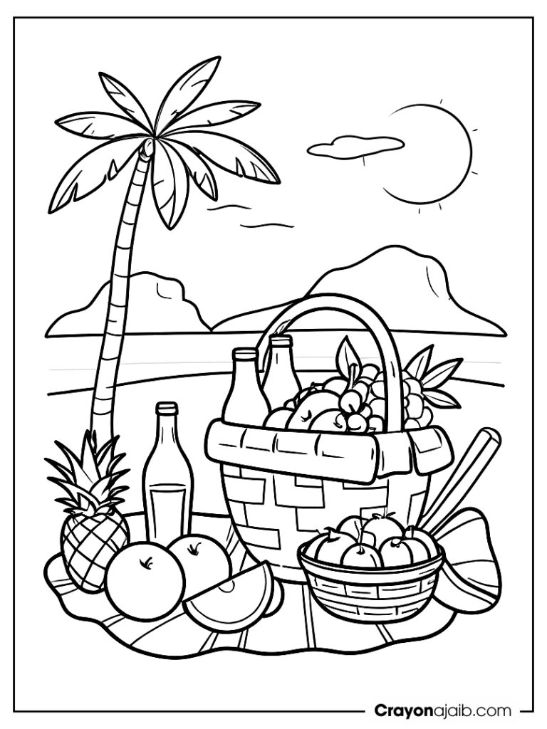 Beach picnic coloring page ca