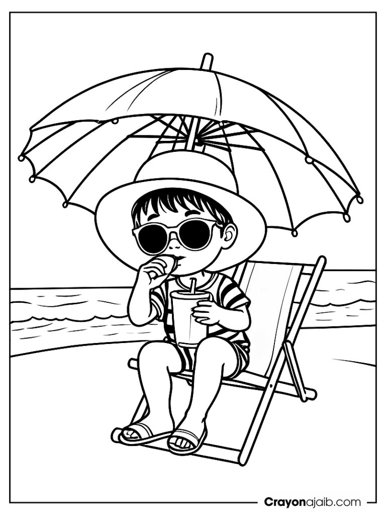 Summer Beach Day Coloring Beach umbrella and child coloring page ca