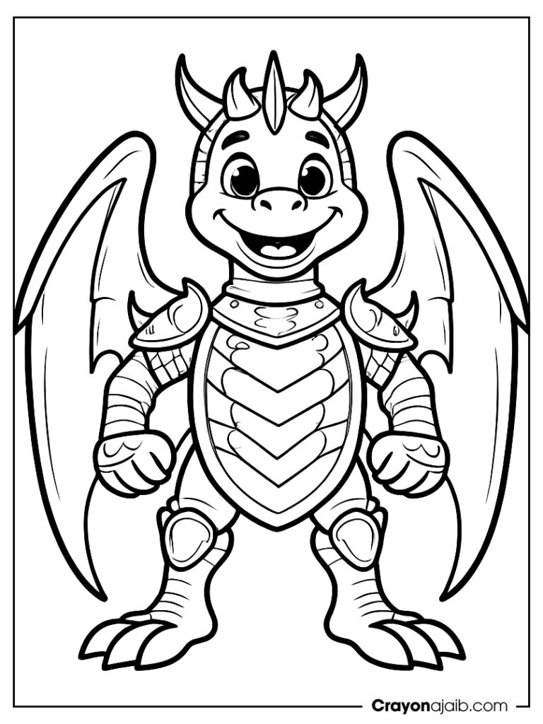 Brave dragon wearing a knight's helmet crayonajaib