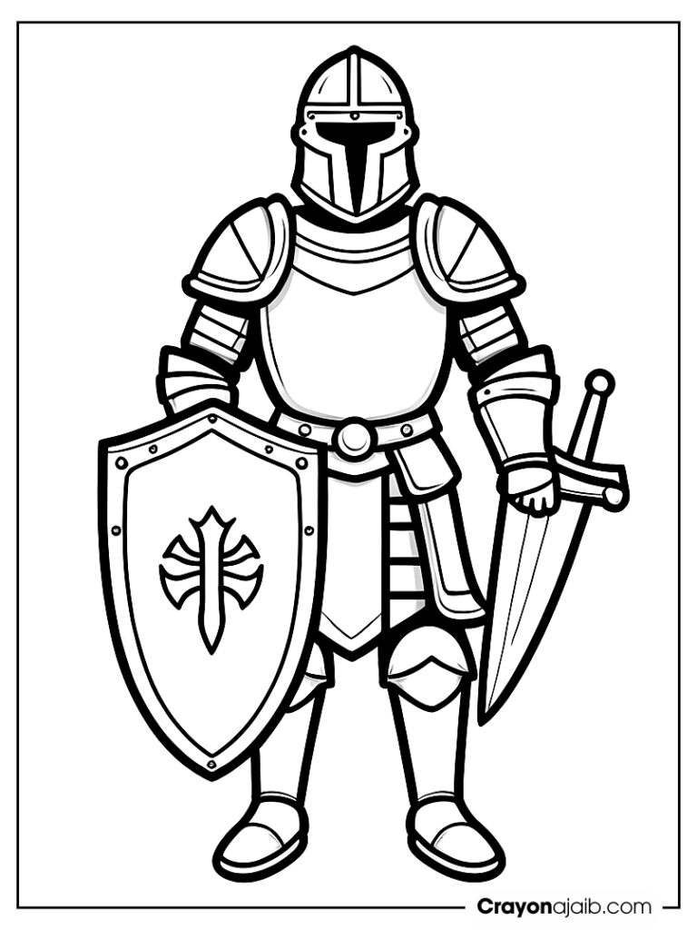 Brave knight holding sword and shield crayonajaib