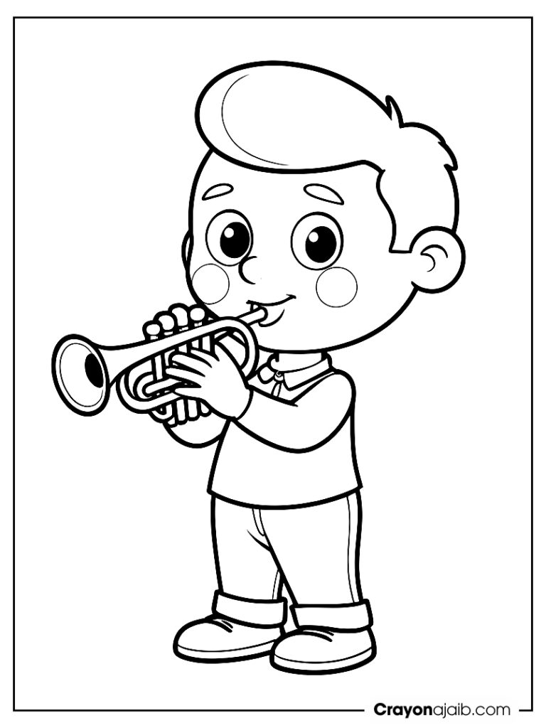 Cartoon trumpet coloring page for kids ca