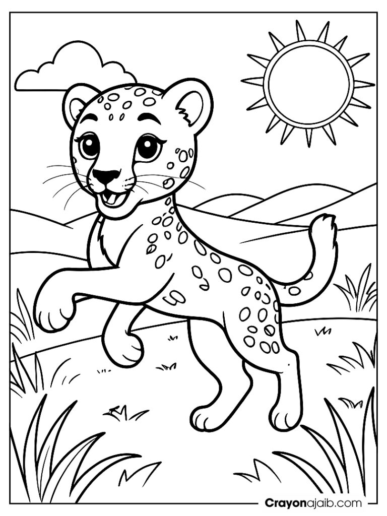 Cheetah in the savannah coloring page ca