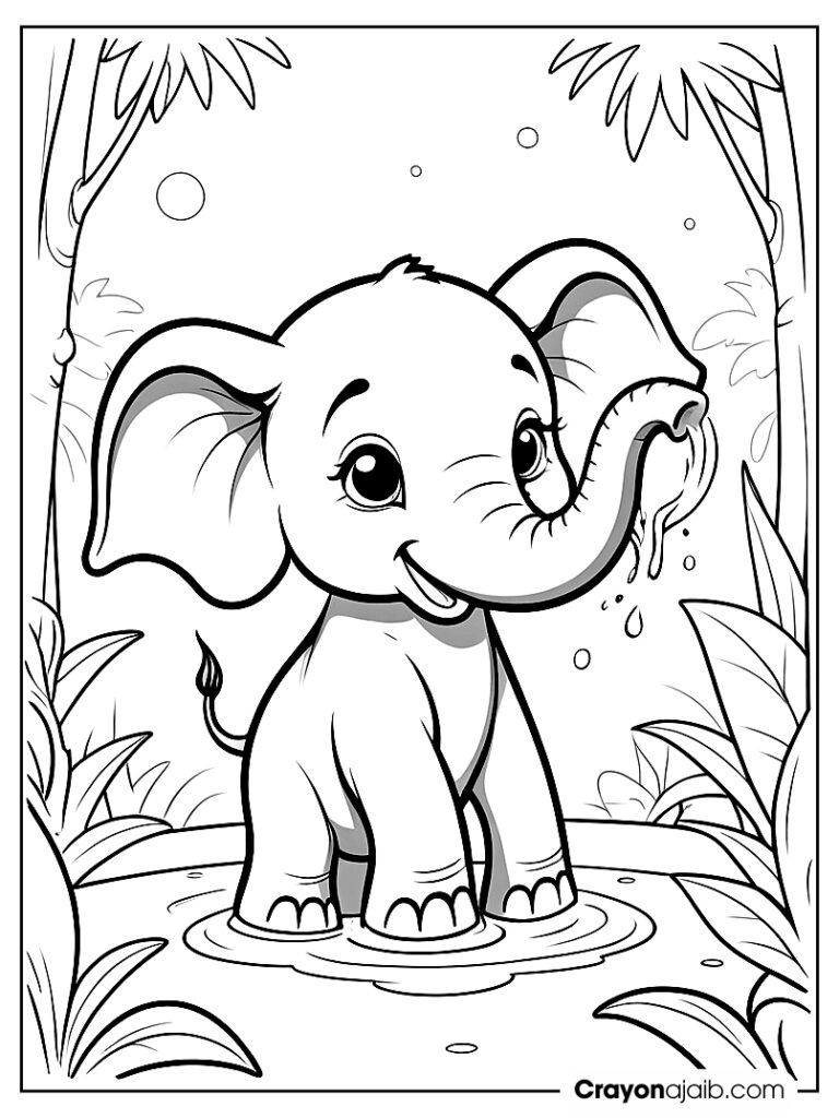 Cute elephant in the jungle coloring page ca