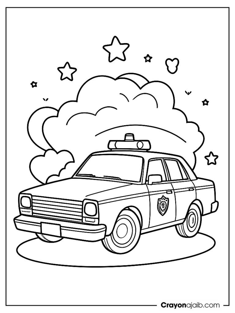 Cute police car with siren and stars ca