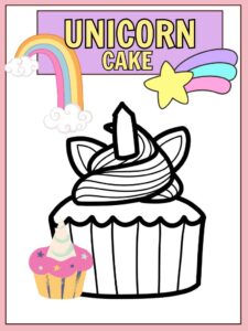 Cute unicorn cake coloring pages