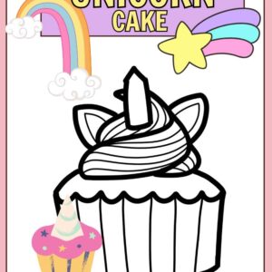 Cute unicorn cake coloring pages