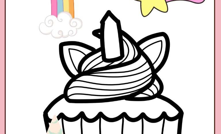 Cute unicorn cake coloring pages