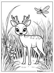 Deer and dragonfly coloring page ca