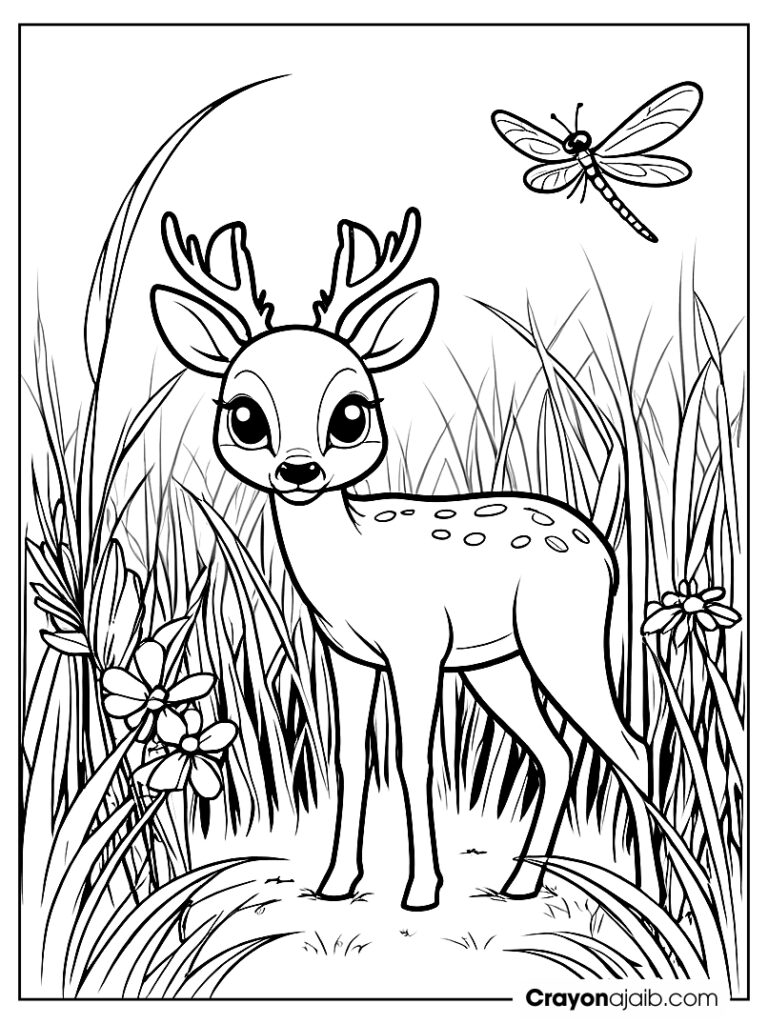 Deer and dragonfly coloring page ca