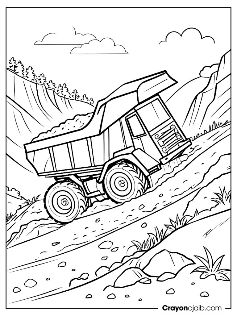 Dump truck driving up a hill for kids ca