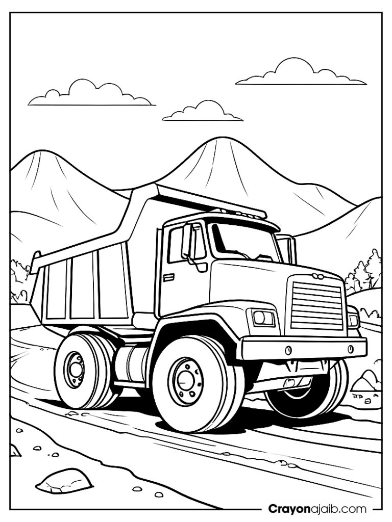 Dump truck driving on a dirt road for preschoolers ca