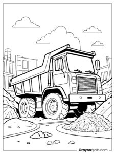 Dump truck at a construction site with dirt ca