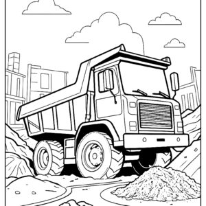 Dump truck at a construction site with dirt ca