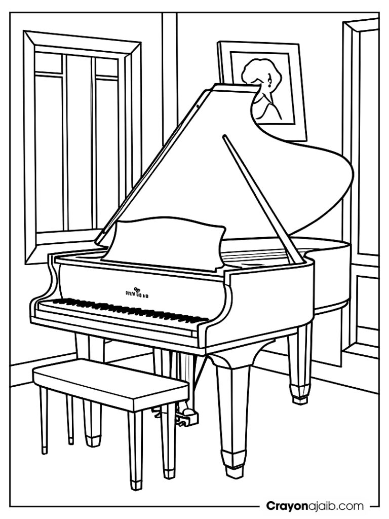 Easy piano and bench coloring pag ca