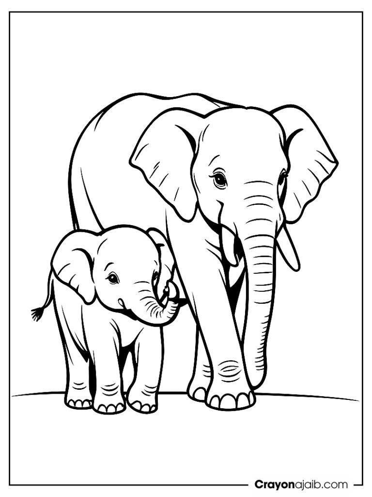 Elephant mother and baby coloring page ca