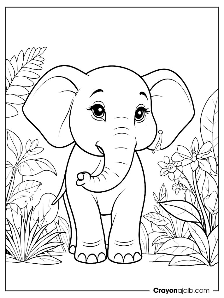 Elephant with flowers coloring page ca