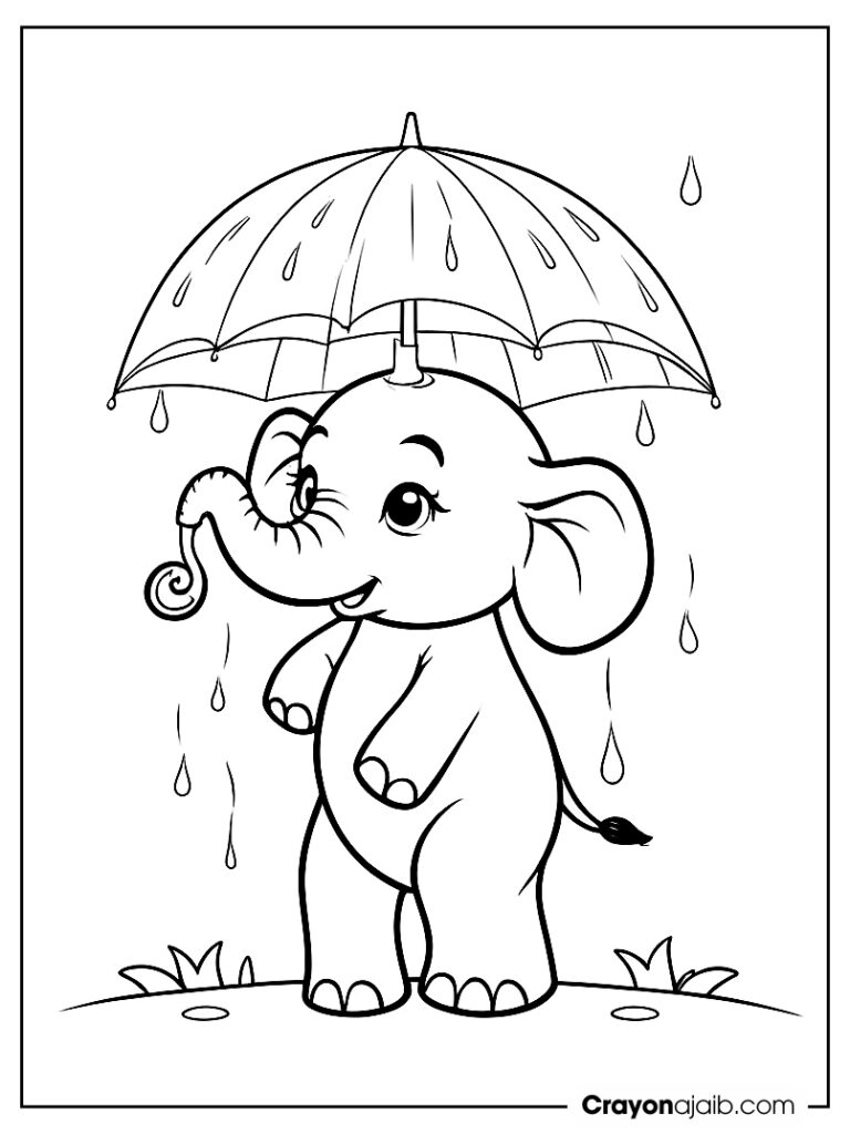 Elephant with umbrella coloring page ca