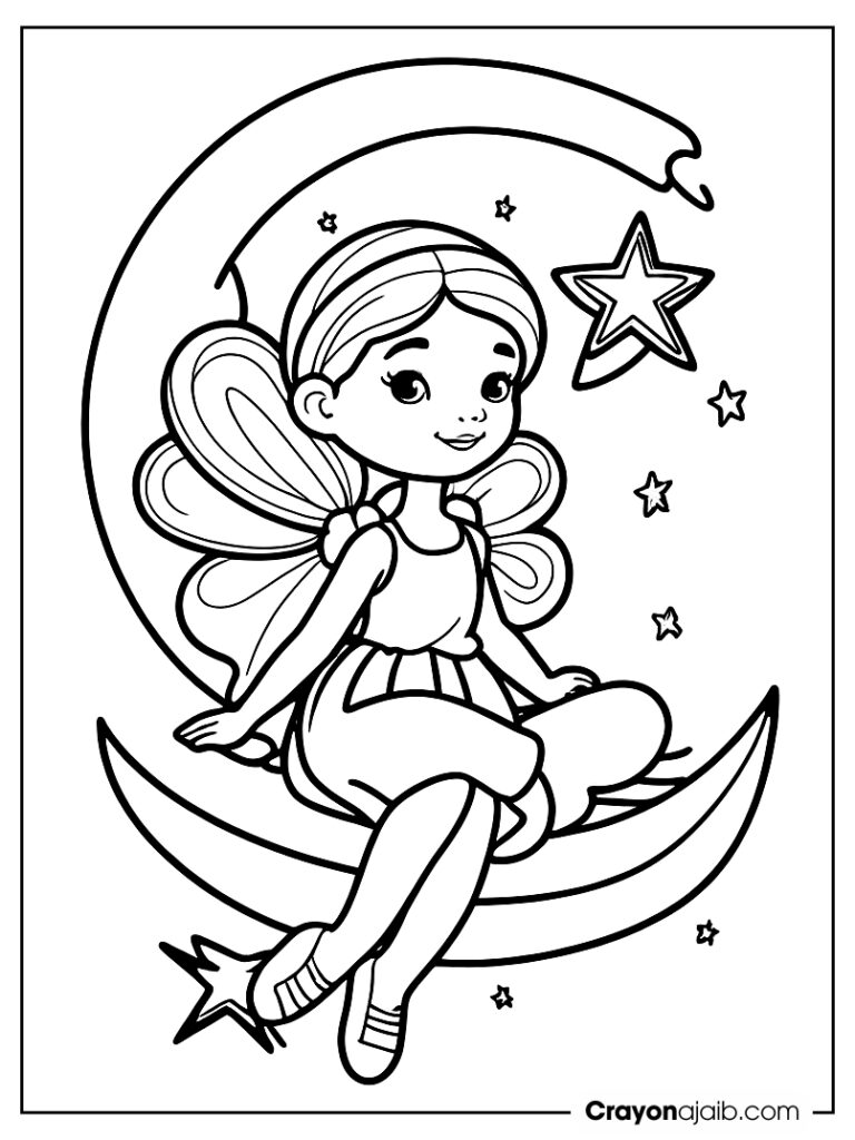 Fairy on a crescent moon with stars crayonajaib