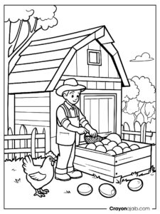 Farmer collecting eggs in the chicken coop coloring pages ca