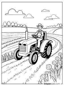 Farmer driving tractor coloring sheet ca